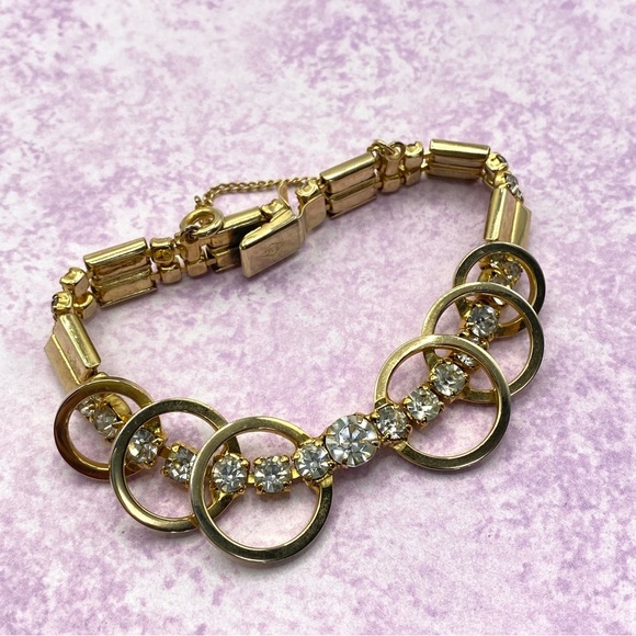 SARAH COVENTRY SAC Gold & Rhinestone Vintage Bracelet - Picture 2 of 10